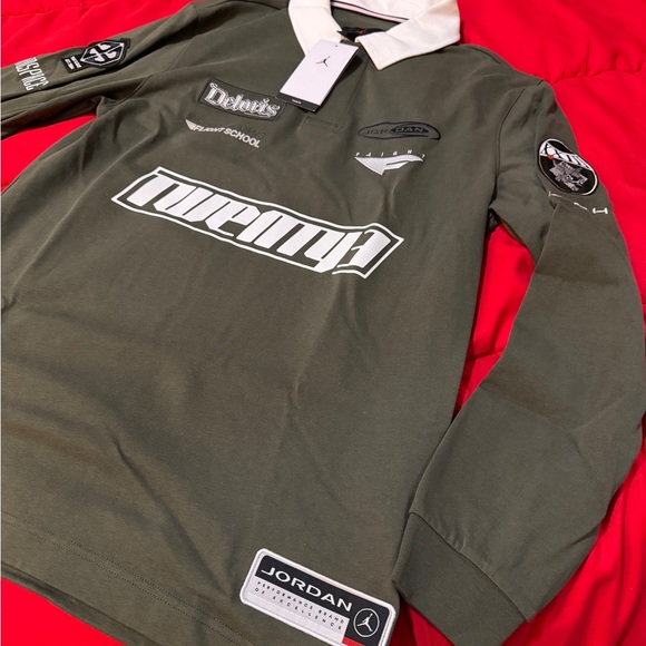 Jordan Men's Olive Long Sleeve Polo Shirt - Picture 2 of 4